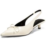 Sapatos Femininos Coutgo Slingback Kitten De Salto Baixo, Branco Cremoso