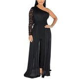Macacão Chicyes Sexy Lace Para Mulheres De Um Ombro Preto