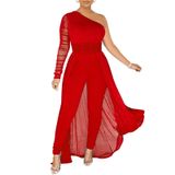 Macacão Feminino Chicyes De Manga Comprida Bodycon Vermelho Plus Size