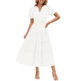 Vestido Feminino Zesica 2025, De Verão, Manga Curta, Decote Em V