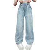 Jeans Milokado Para Crianças E Meninas Com Estampa De Coração Folgada Branca De 8 A 10 Anos