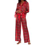 Pijamas Yiulangde Christmas Satin Silk Guingham Para Mulheres