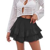 Saias Lomon Flowy Ruffle, Saia Em Camadas, Cintura Alta, Preta, Feminina
