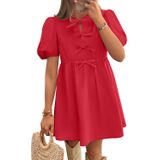 Vestido Zesica Summer De Manga Curta Com Babado Frontal Vermelho