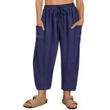 Calças De Praia Carcos Plus Size Para Mulheres, Verão, Azul Marinho, 4xl