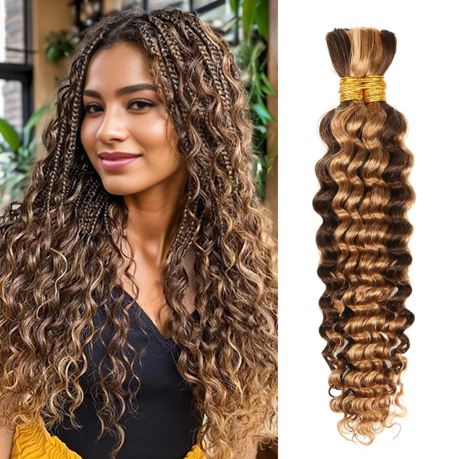 Bulk Human Braiding Hair Clong Deep Wave Honey Blonde 16 Polegadas