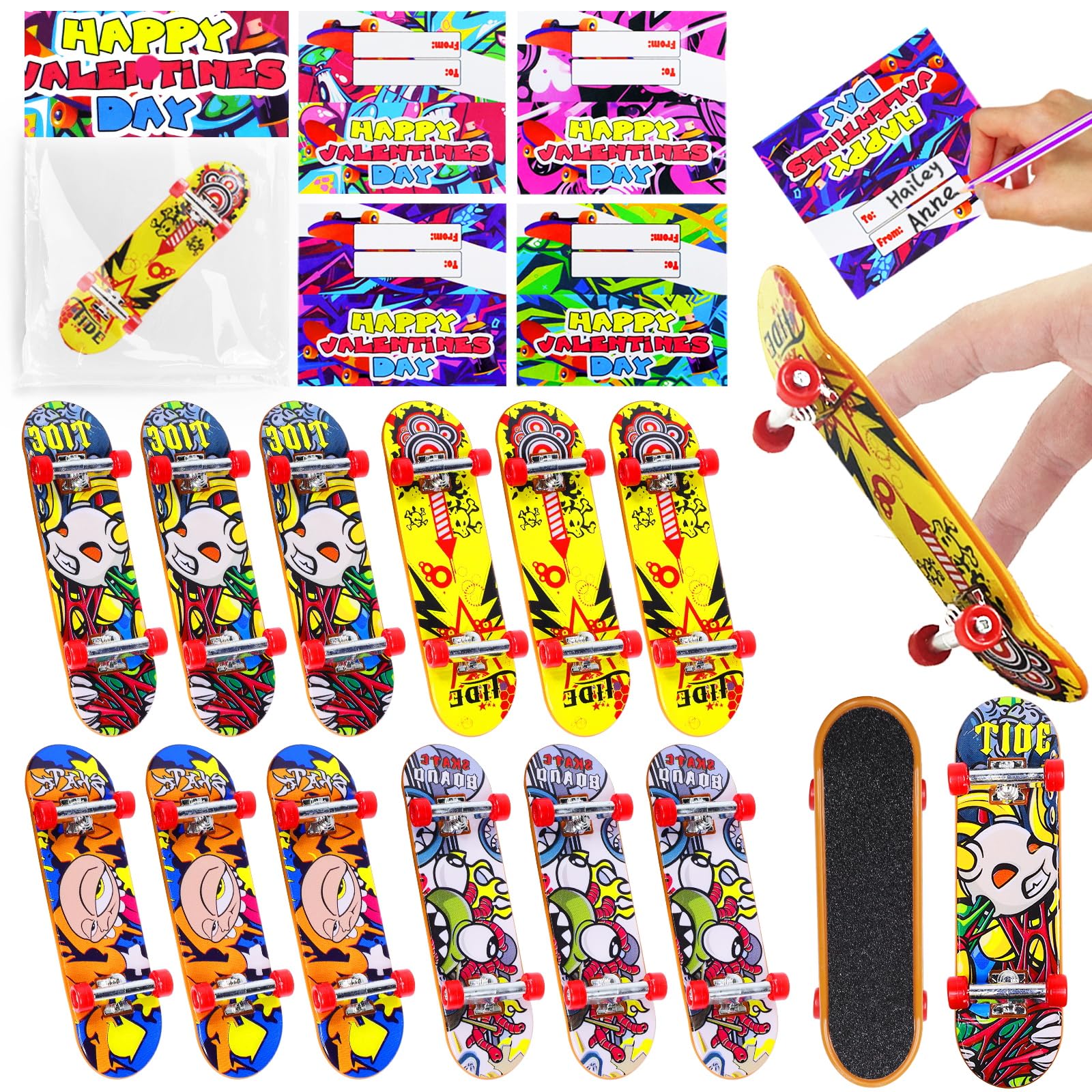 Pacote De 28 Finger Skateboards Amenon Para Crianças Com Cartões E Grampeador