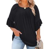 Blusas Elegantes Plus Size Micoson Ruffle De Manga Curta Para Mulheres