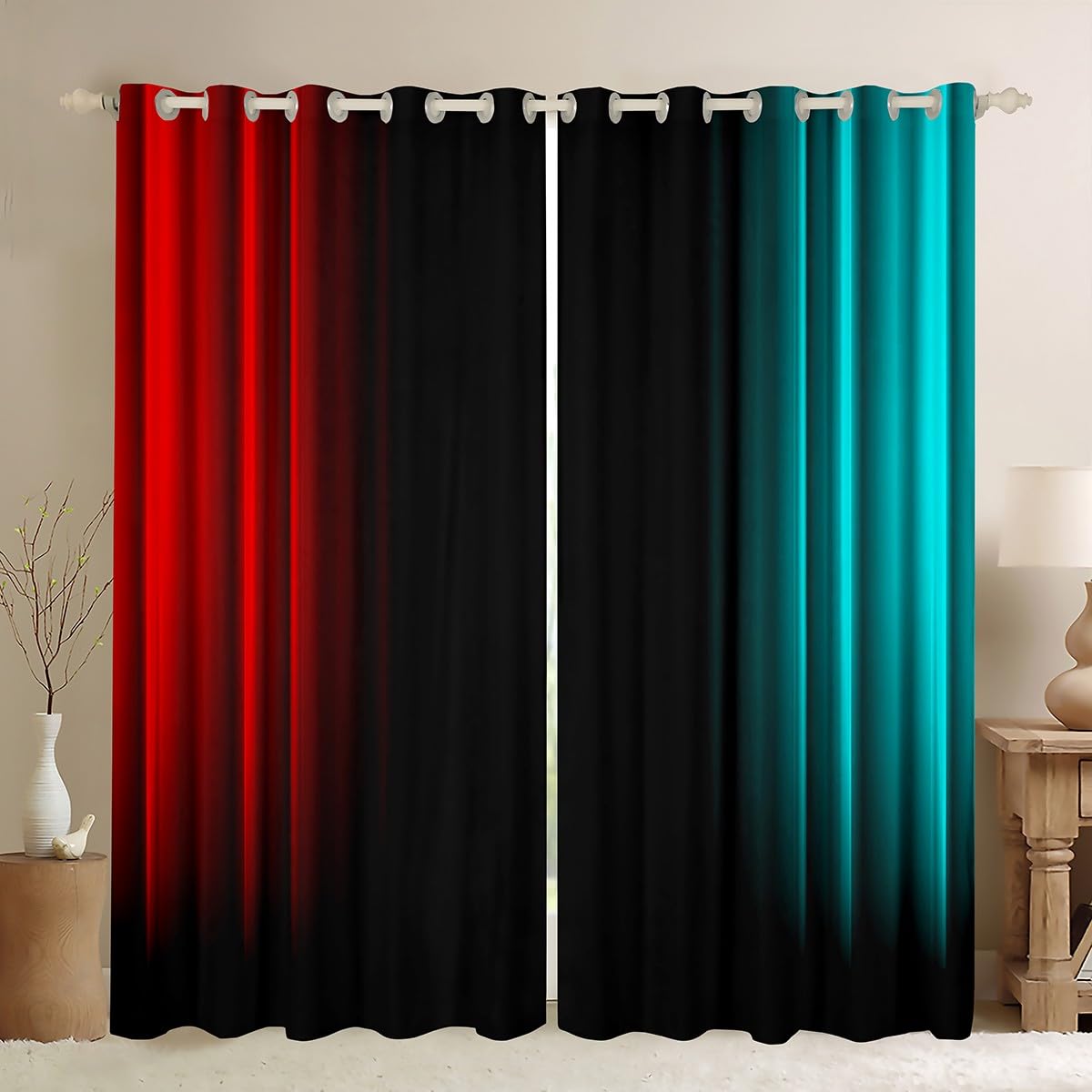 Cortinas De Janela Feelyou Abstract Ombre Red Teal Black 160x160cm