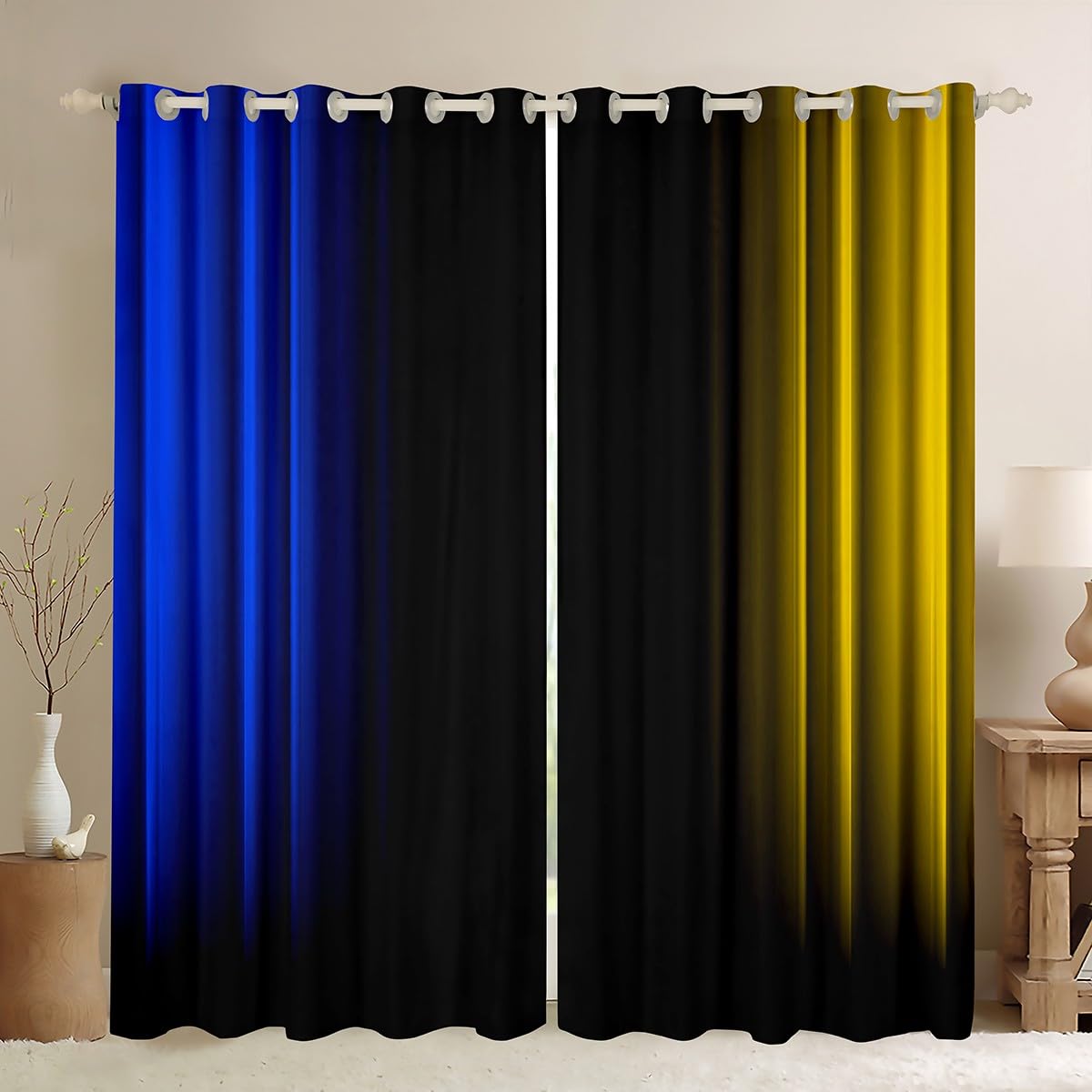 Cortinas De Janela Feelyou Abstract Ombre Blue Yellow Black 2 Painéis