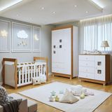 Quarto De Bebê Completo Com Guarda-roupa Berço E Cômoda Bibi Amadeirado/branco