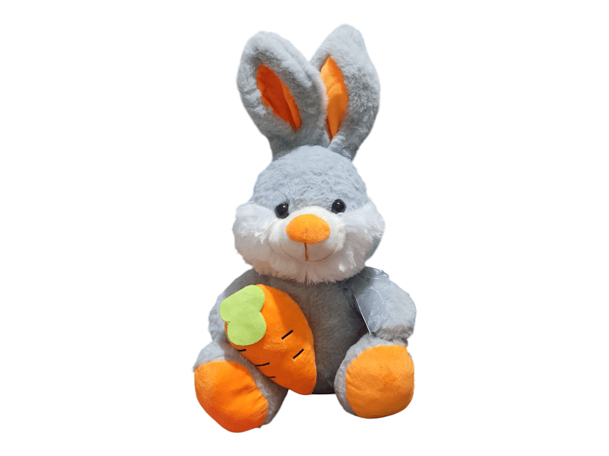 Coelho Da Páscoa Com Cenoura De Pelucia E Laço No Pescoço