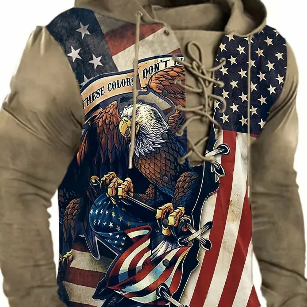 Moletom Masculino Casual Estampado Aguia Usa Elashopp Marrom M