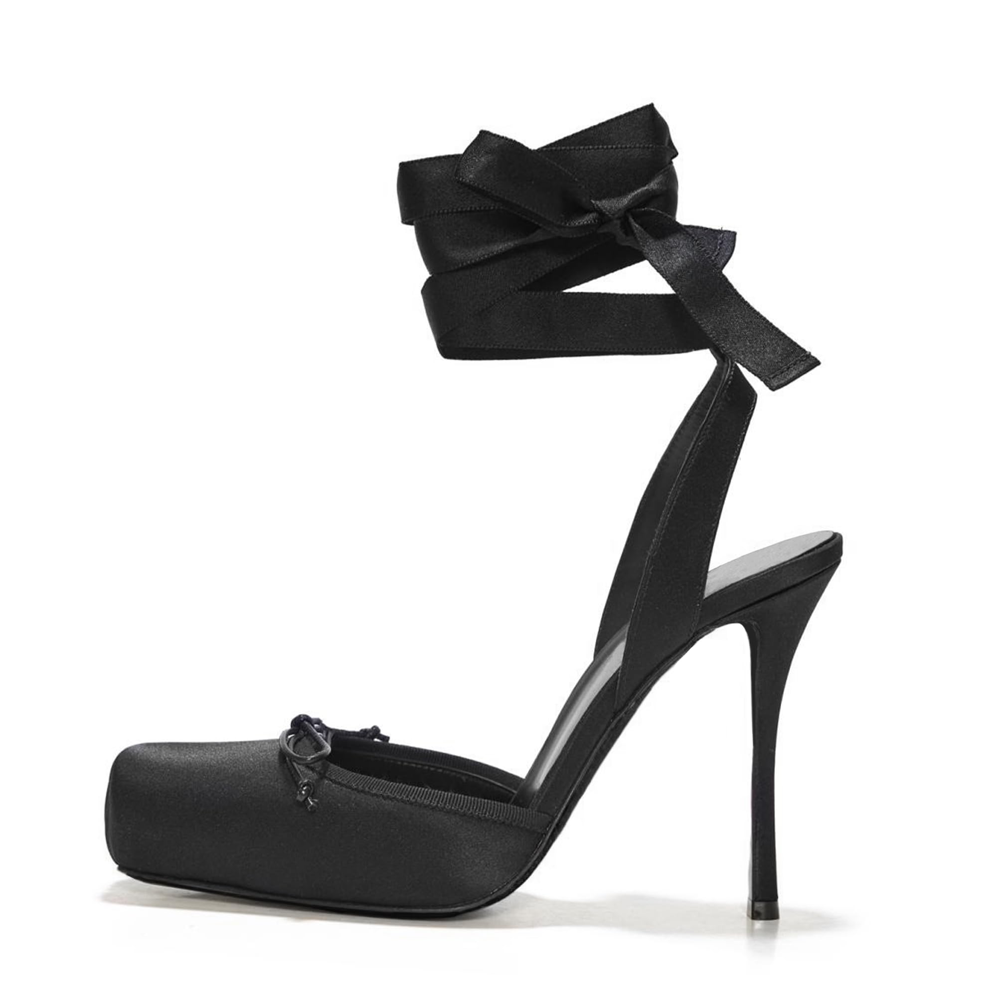 Saltos De Balé Riekhany Satin Para Mulheres De Salto Alto Pretos