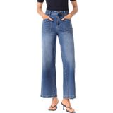 Jeans Sidefeel, Perna Larga, Cintura Alta, Tornozelo, Azul, Azul, Feminino