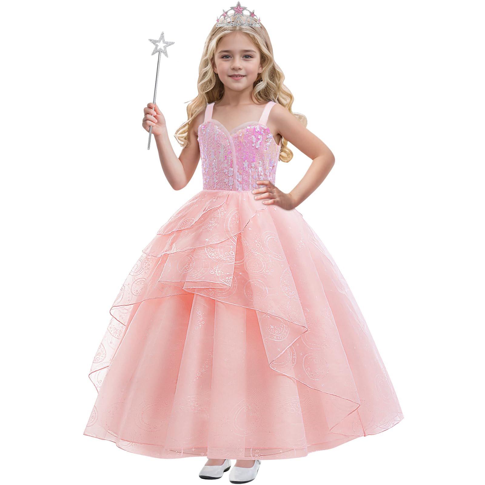 Fantasia Btonai Kids Pink Witch Para Meninas Com Coroa E Varinha