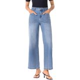 Calças Jeans Femininas Sidefeel, Cintura Alta, Pernas Largas, Azuis