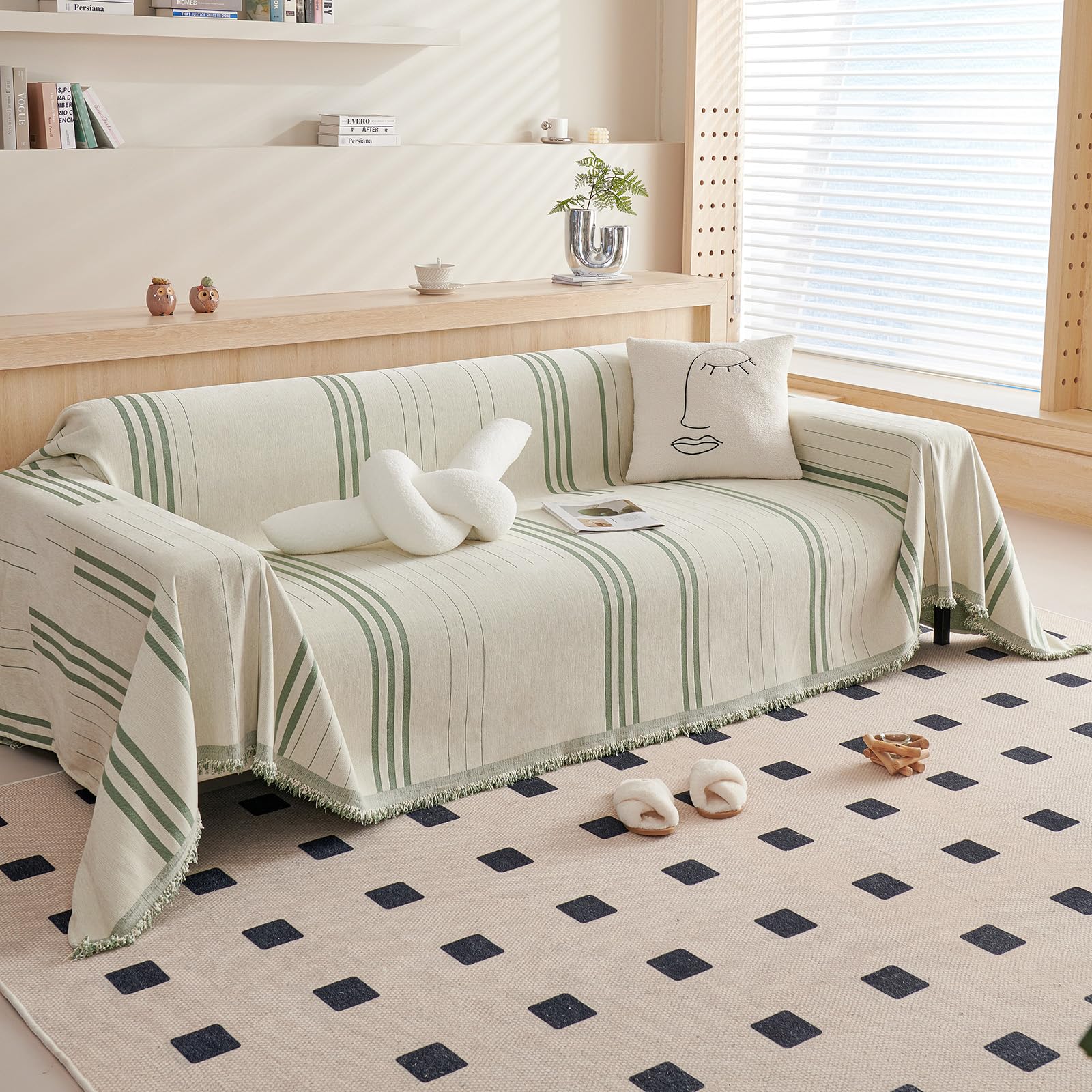 Capa De Sofá Dreamingo Sofá Lavável De Chenille Verde Bege 180x260cm