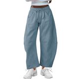 Calça De Moletom Feminina Seekme, Cano, Perna, Casual, Algodão, Azul Empoeirado