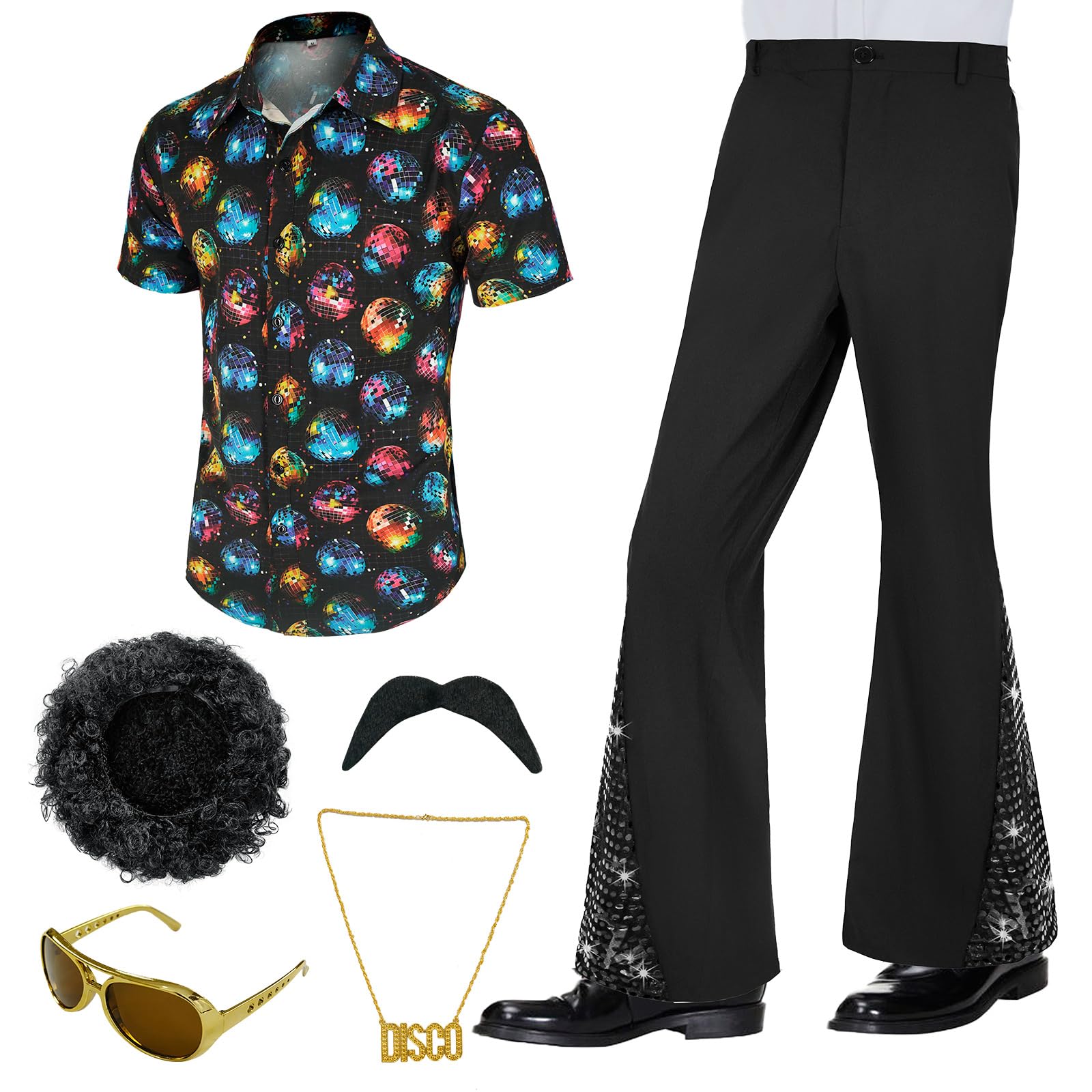 Costume Bongzuo, 6 Peças, Camisa De Discoteca Masculina Dos Anos 70 Com Calça De Sino