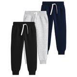 Calças De Moletom Flygo, Pacote Com 3, Crianças, Meninos E Meninas, Pretas, Cinza Claro+azul Marinho