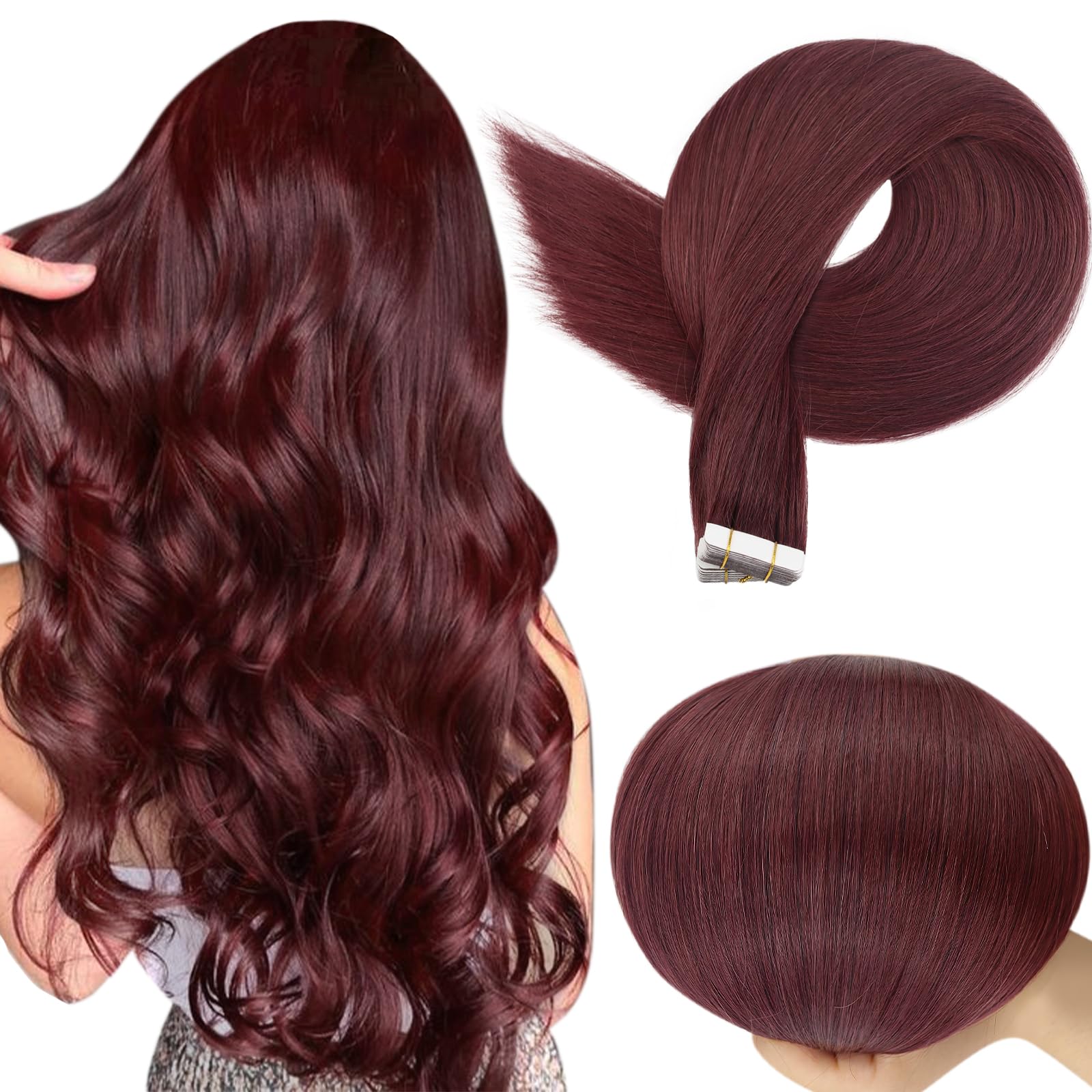 Fita Adesiva Em Extensões De Cabelo Full Shine Burgundy 99j Wine Red 50g