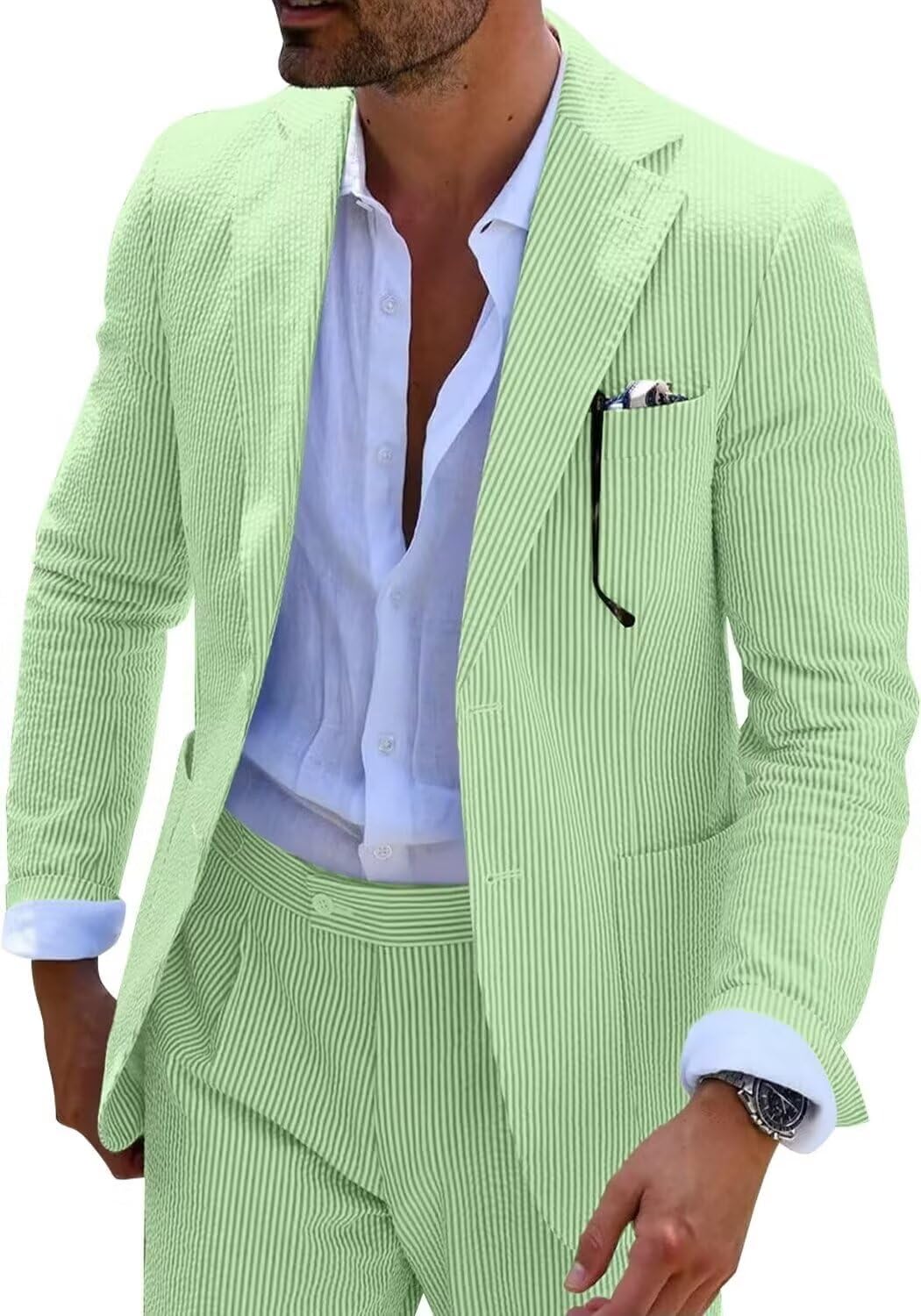 Suit Wehilion Seersucker Para Homens, Slim Fit, Verde Verão, Gg