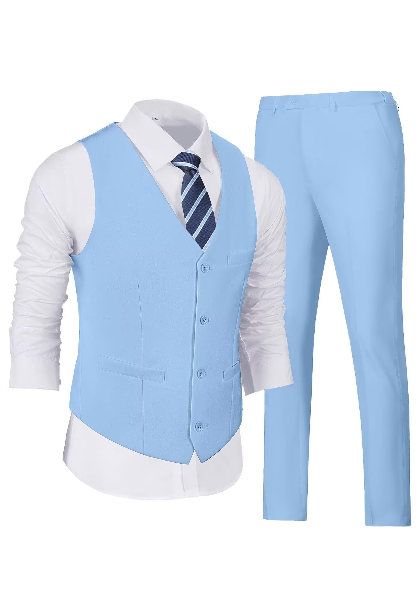 Conjunto De Roupas Wehilion, Colete Masculino, Azul Celeste, Slim Fit, Formal