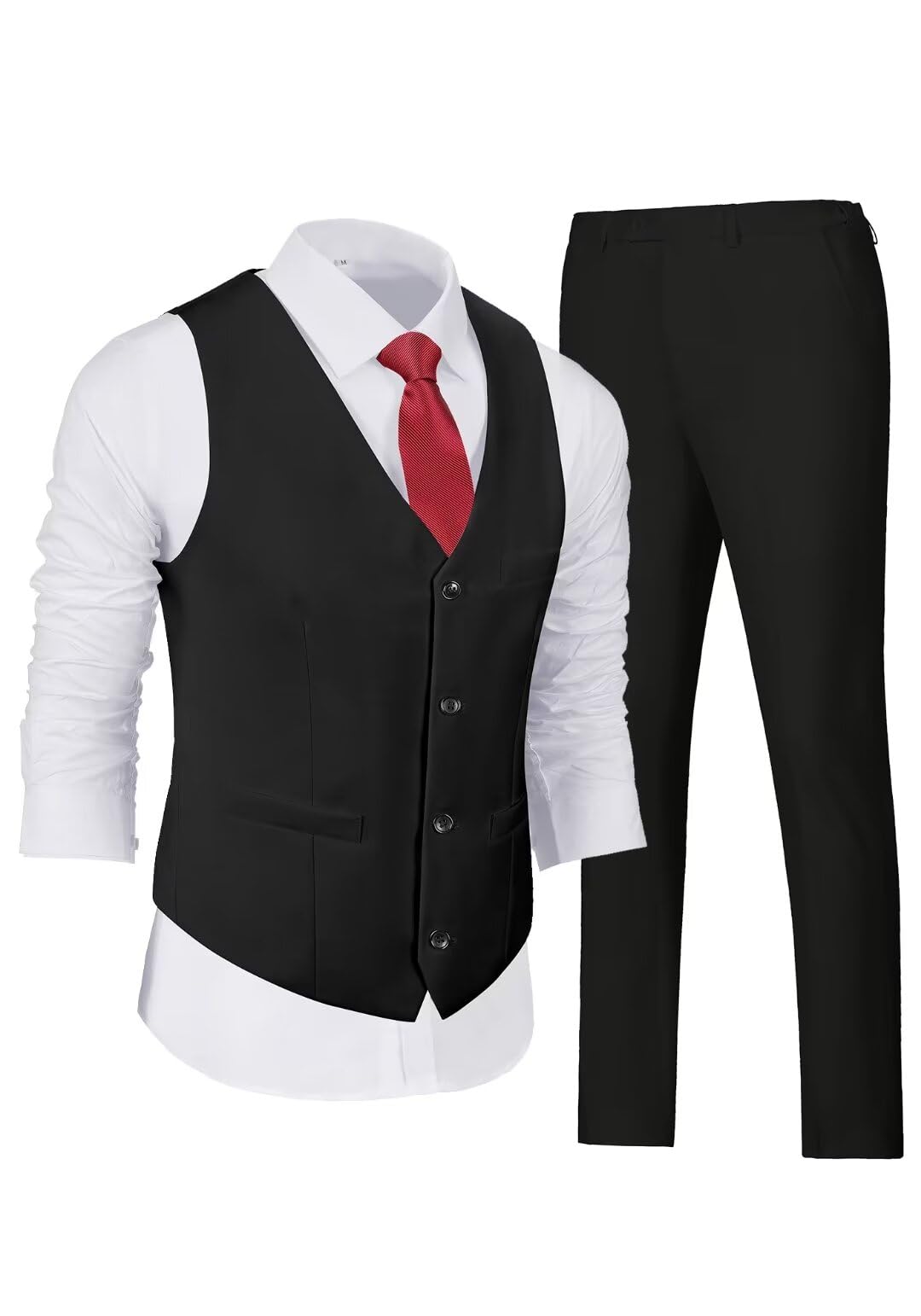 Suit Wehilion, 2 Peças Para Homens, Preto Com Decote Em V, Ajuste Justo E Casual