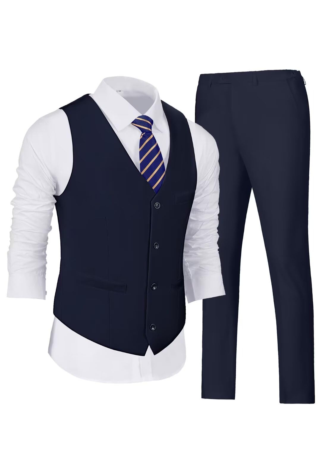 Suit Wehilion, 2 Peças Para Homens Com Decote Em V, Ajuste Justo, Azul Marinho
