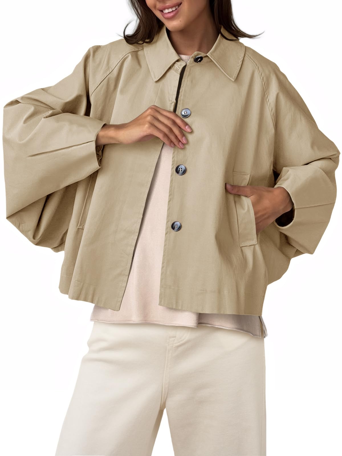 Casaco Impermeável Feminino Cicy Bell De Poliéster Recortado De Grandes Dimensões