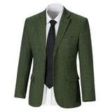 Jaqueta Blazer Herringbone Tweed Wool Blend Para Homens Verde M