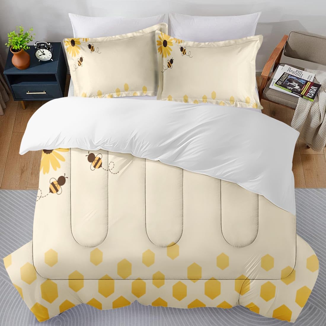 Conjunto De Edredom Sumianyh Queen Size Com 2 Fronhas Amarelas