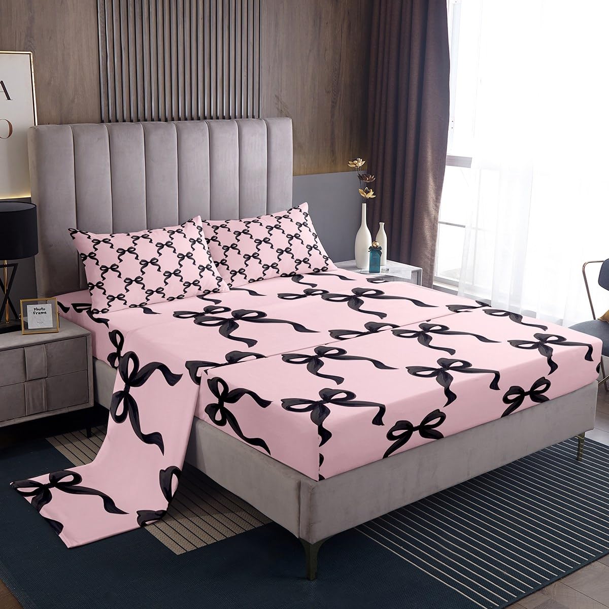 Conjunto De Lençóis Manfei Black Bowknot Twin Size Princess Style