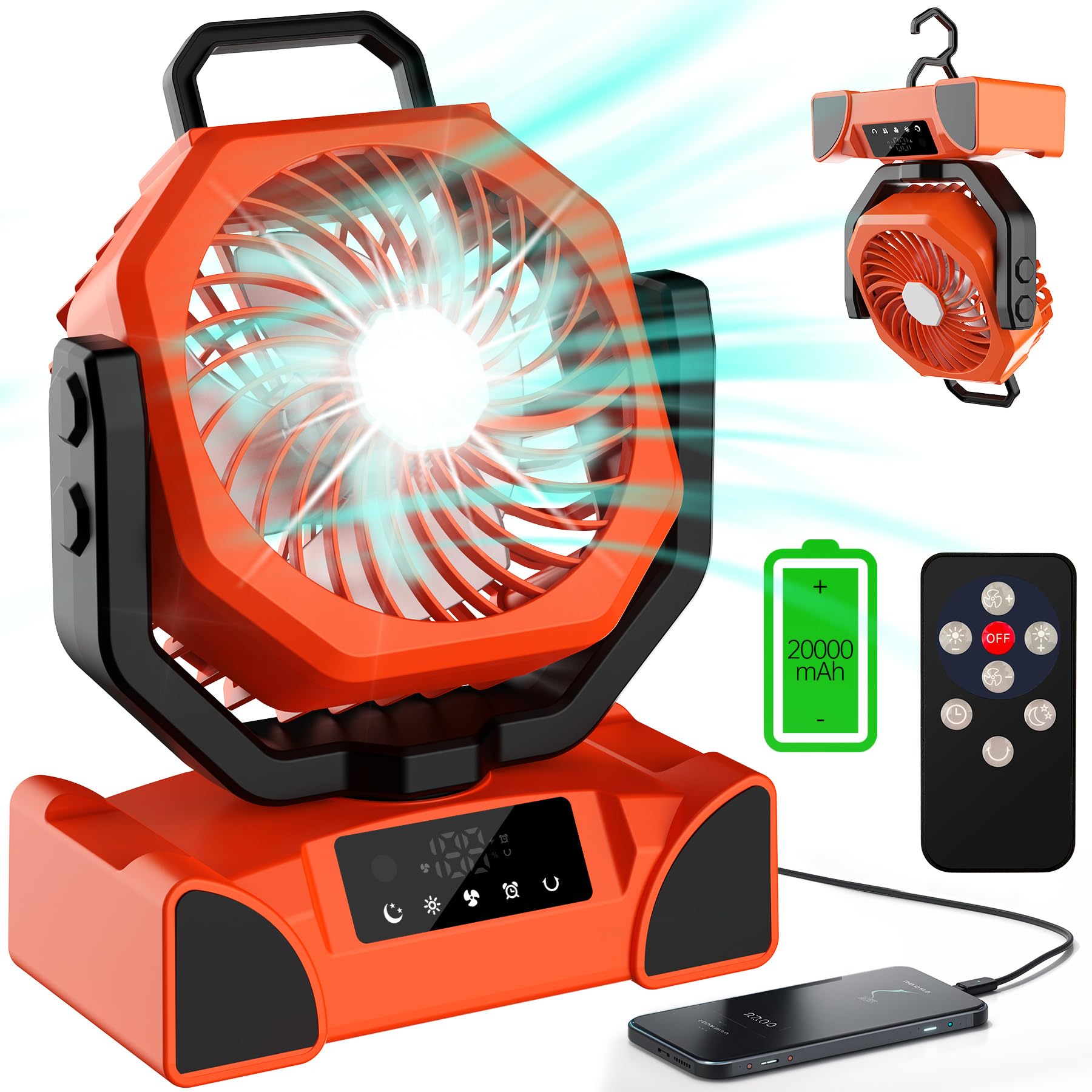 Ventilador De Acampamento Portátil Topported 20000mah Recarregável Laranja