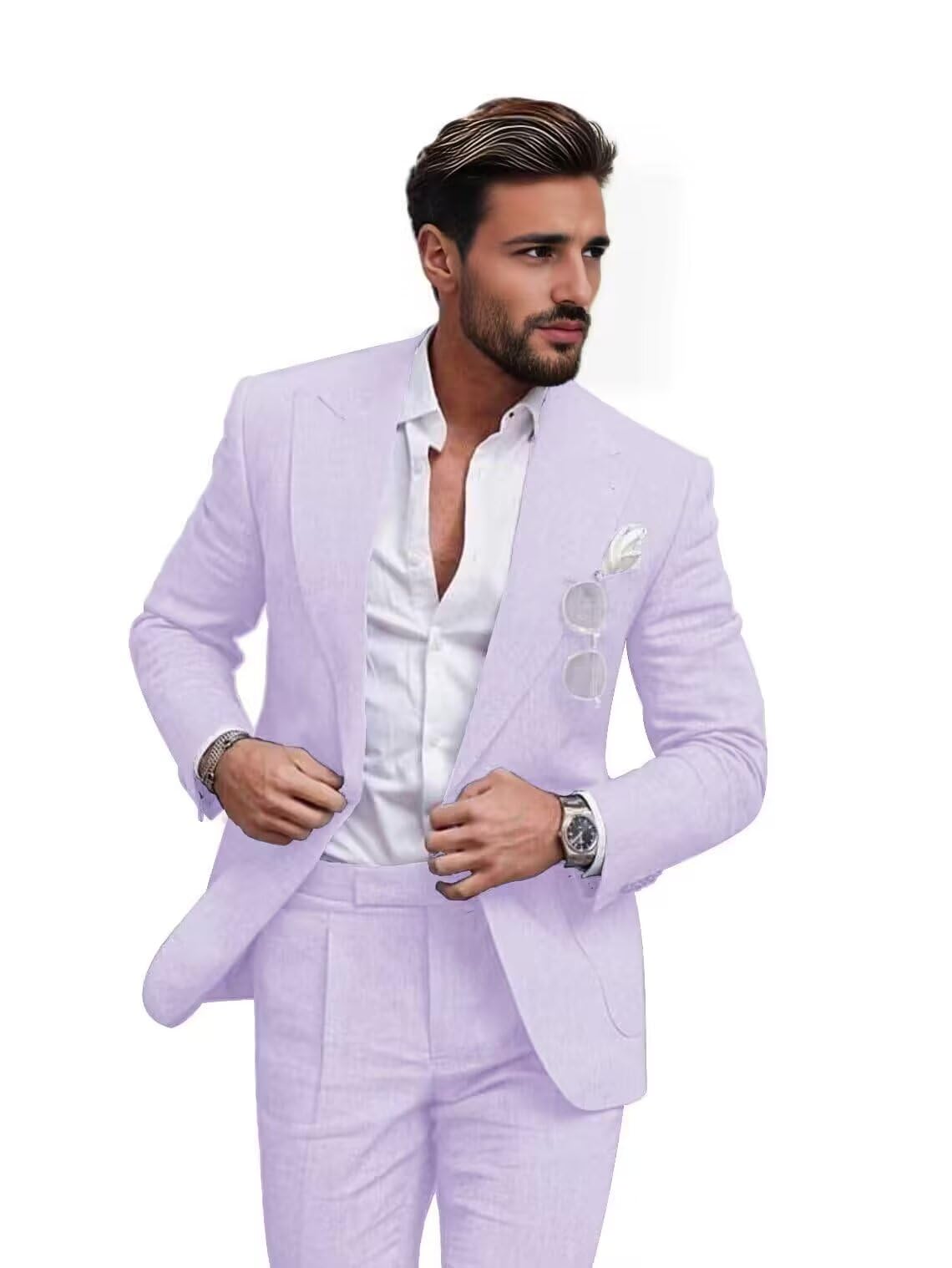 Suit Netsky, 2 Peças De Linho Casual, Roxo Claro Para Homens