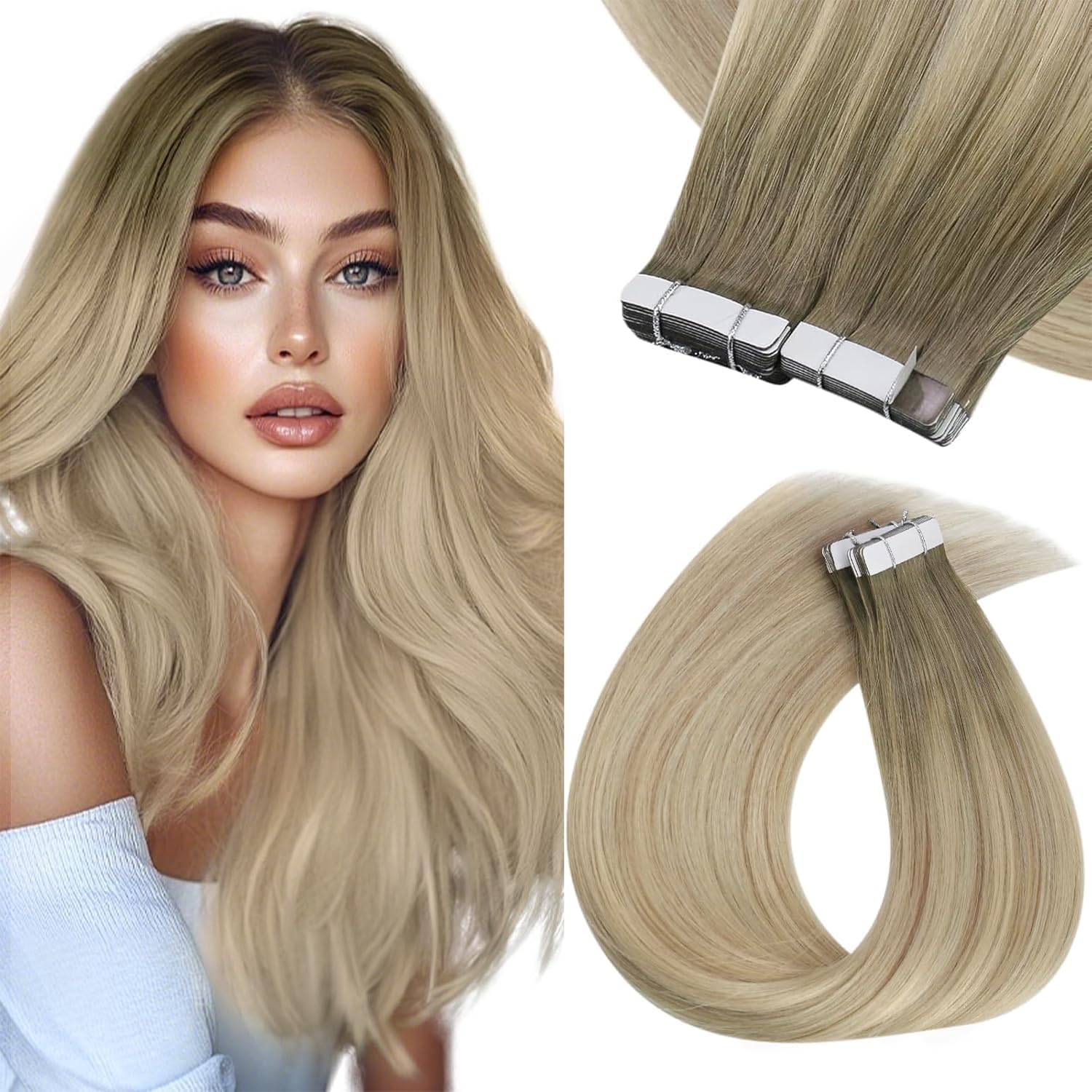 Extensões De Cabelo Sunny Hair Balayage Tape Em Loiro Acinzentado