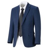 Jaqueta Blazer Herringbone Tweed Wool Blend Azul Marinho