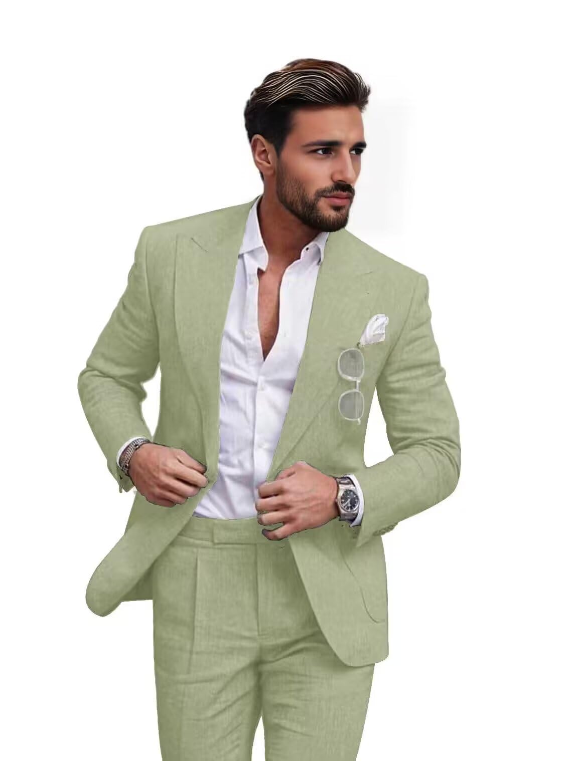 Suit Netsky Linen, 2 Peças, Verde Claro, Para Casamento Na Praia