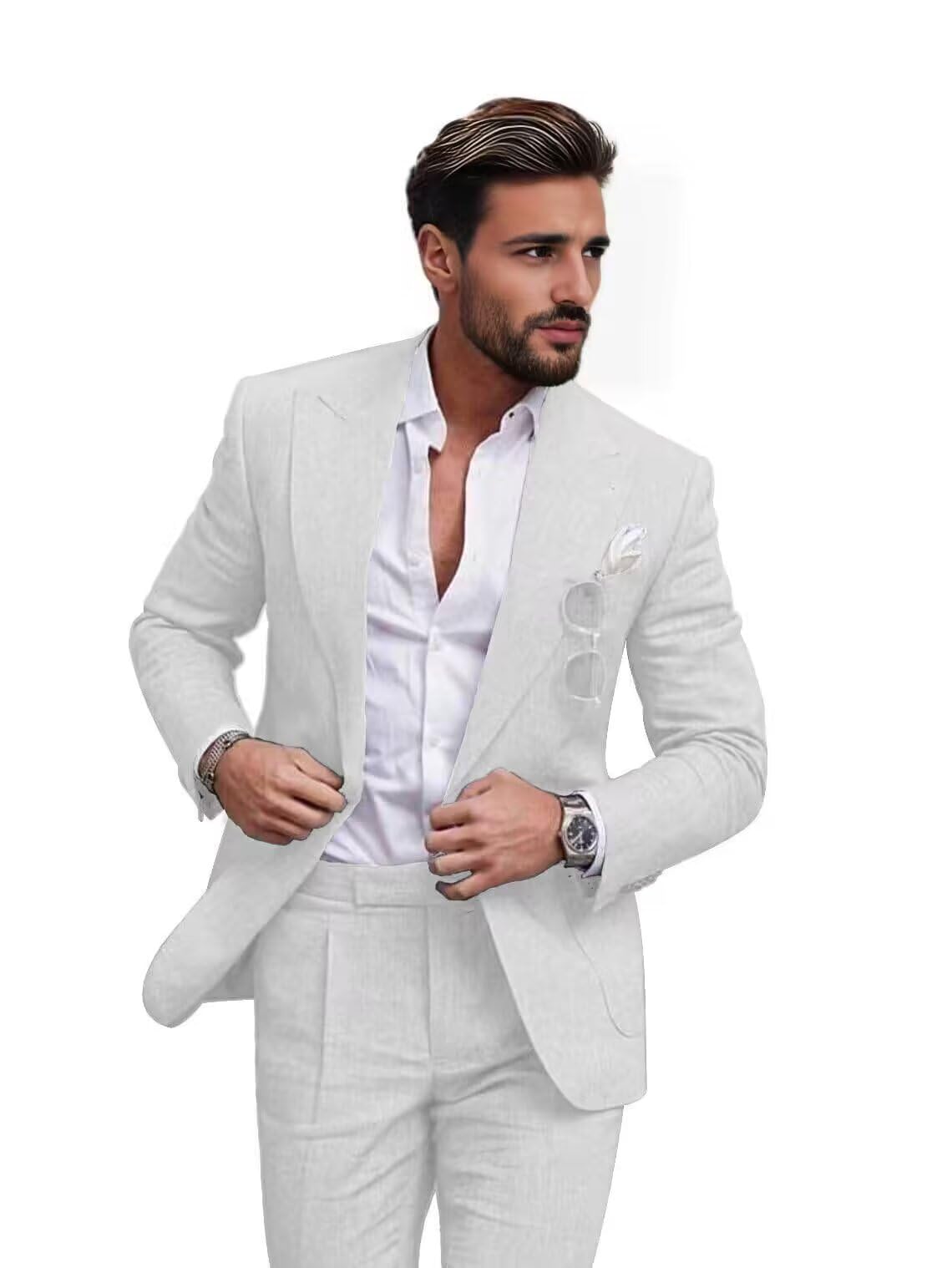 Suit Netsky White Linen Slim Fit De 2 Peças Para Homens 2gg