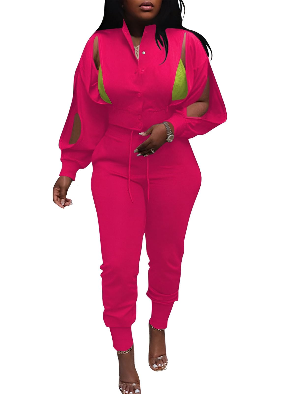 Agasalho Akmipoem Hot Pink Para Mulheres, Ternos De Corrida De 2 Peças