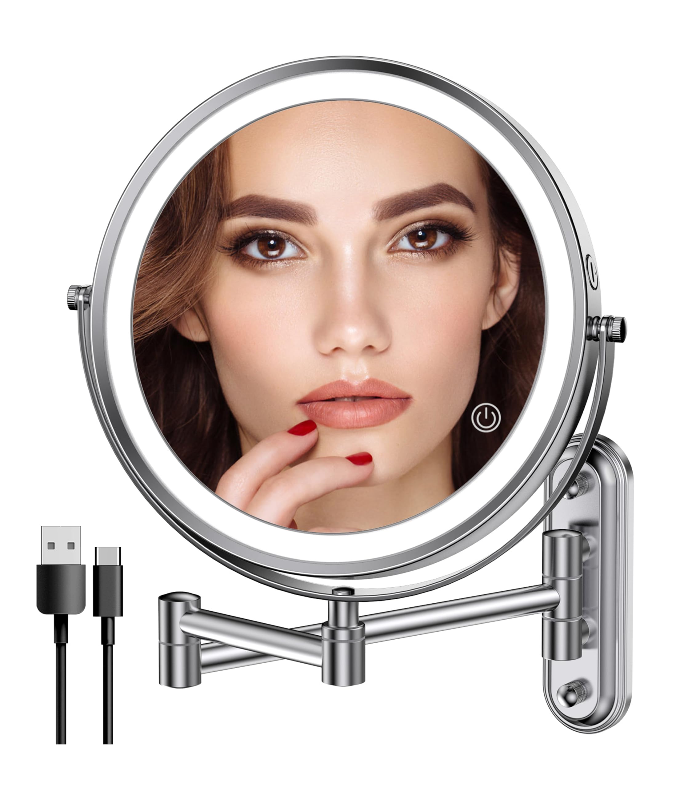 Espelho De Maquiagem Rocollos Recarregável Montado Na Parede De 8 Polegadas