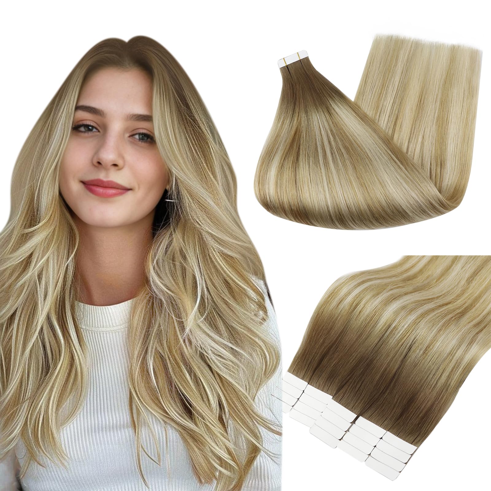 Tape Hair Extensions Full Shine 40 Cm 50 G, Cor 6/27/60, 20 Unidades