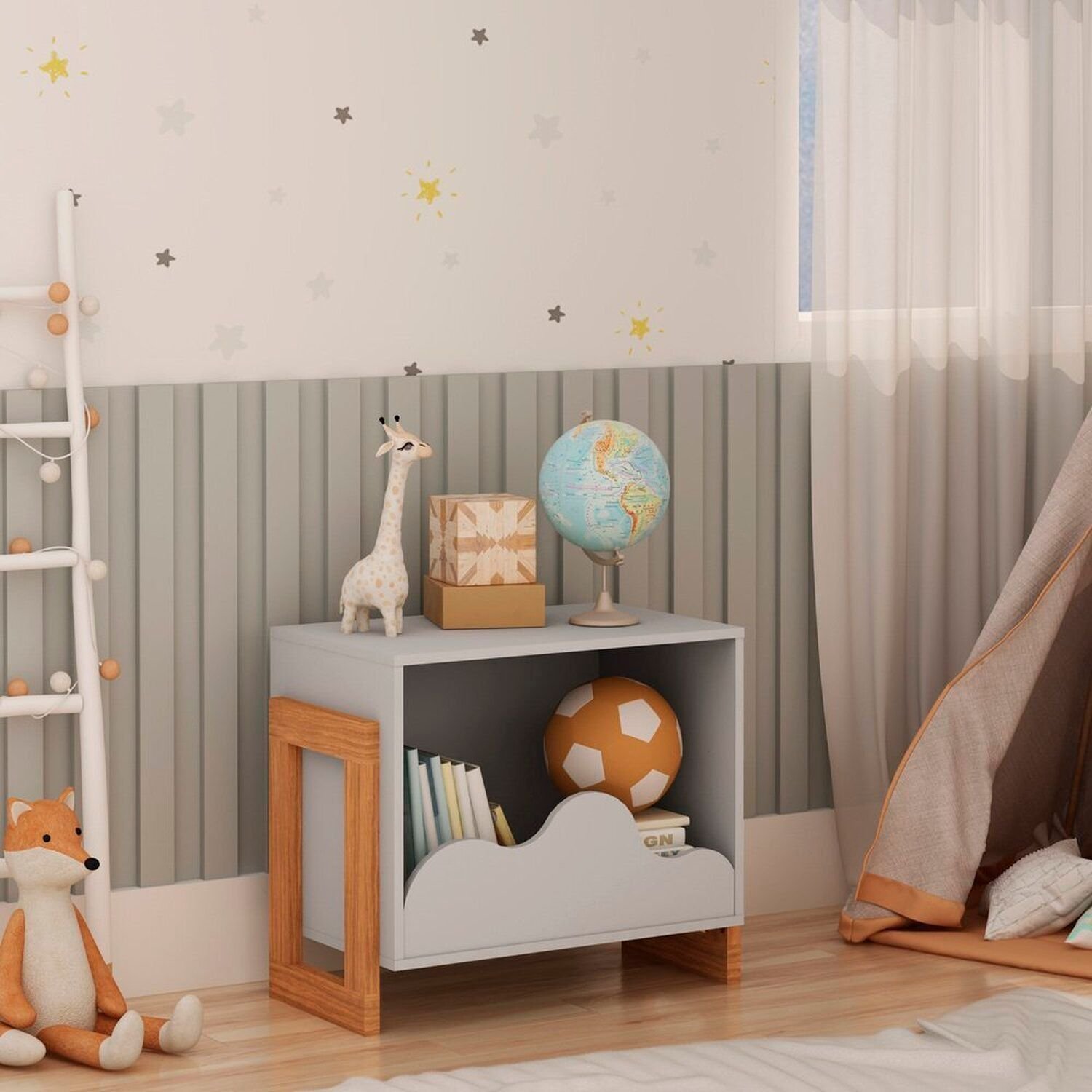 Armário Multiuso Infantil 100% Mdf Com Detalhe Orgânico Em Formato De Nuvem Fendi