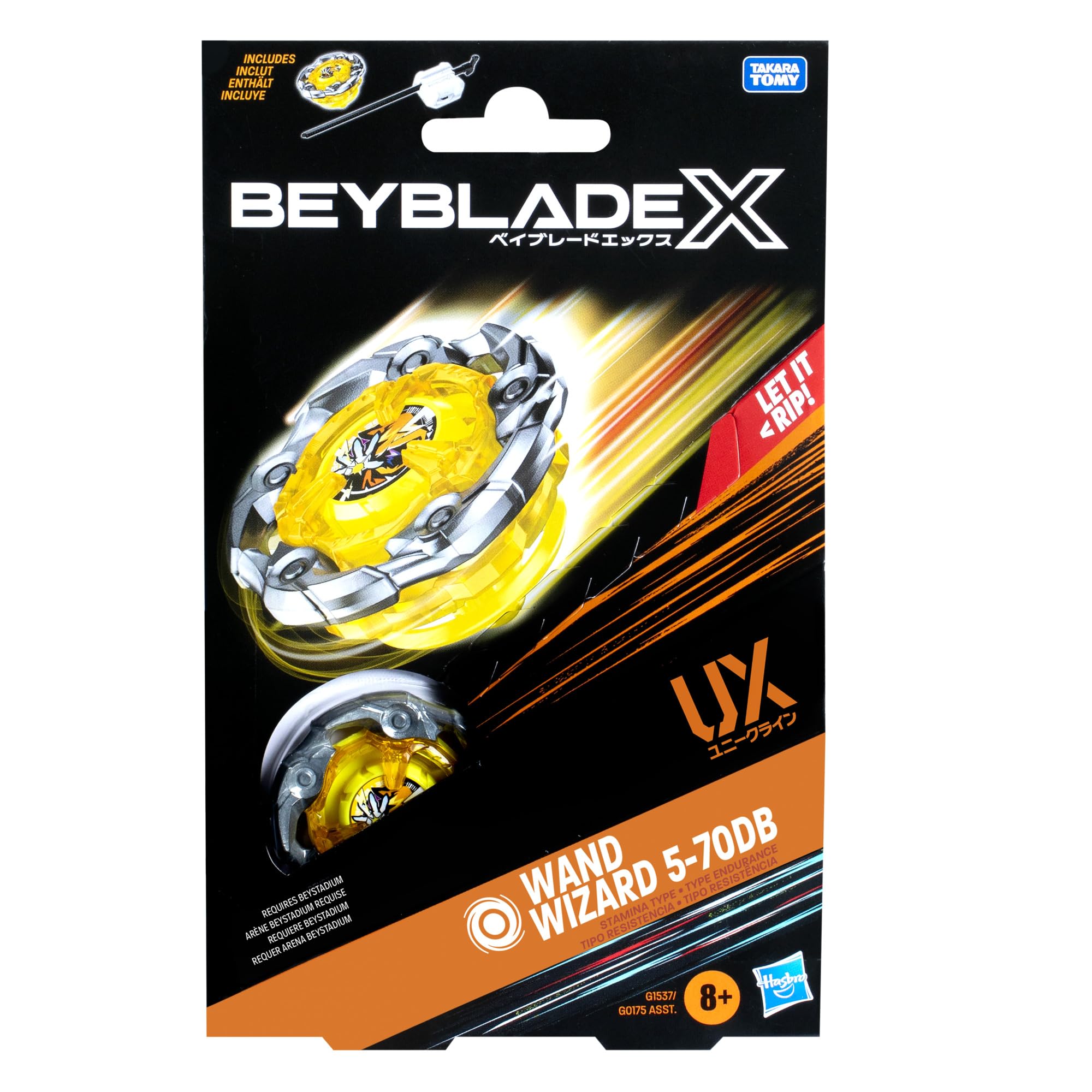 Pacote Inicial Beyblade X Wand Wizard 5-70db Ux Com Launcher 8+