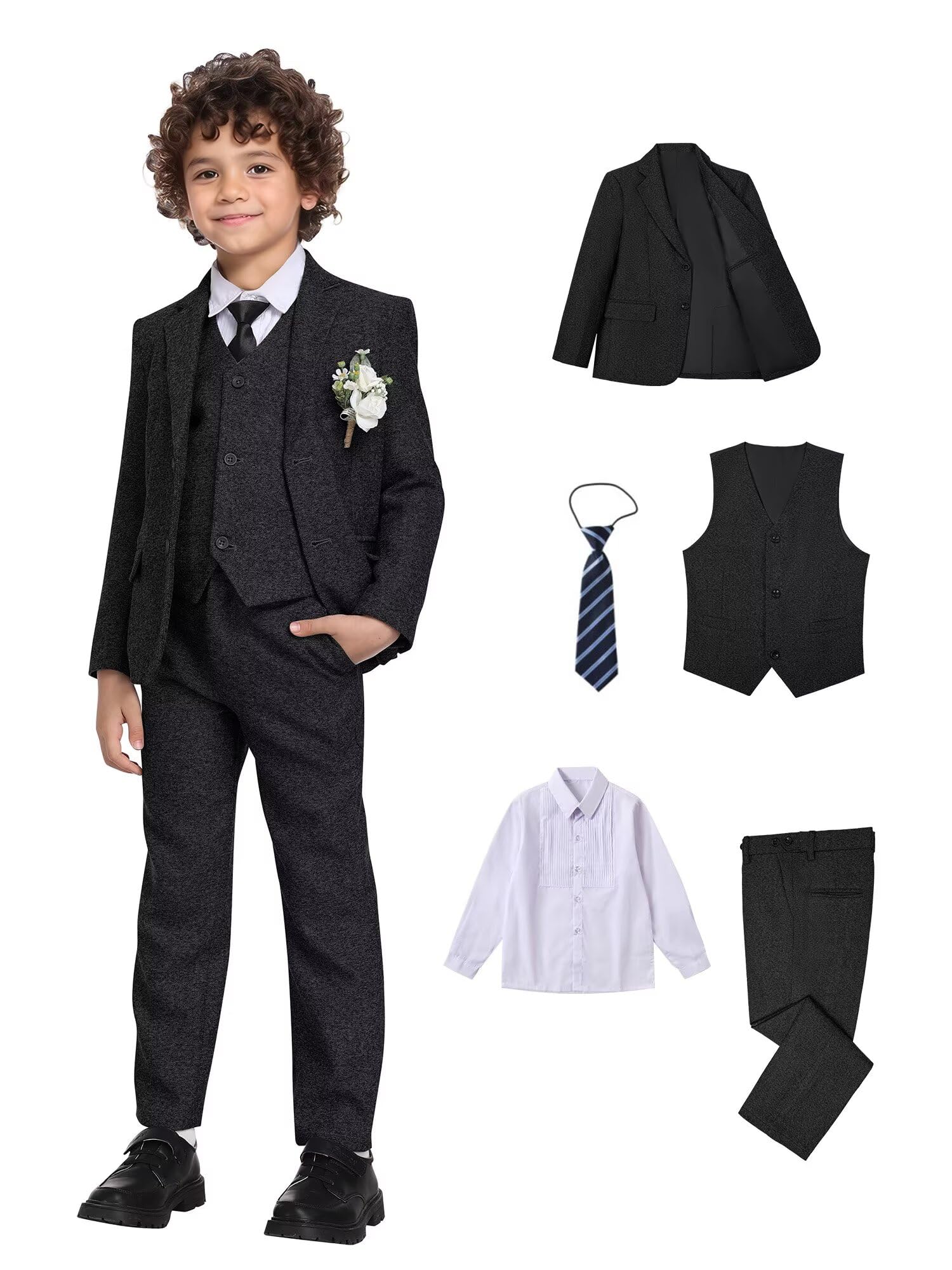 Suit Acamz Black Tweed Herringbone Para Meninos, Tamanho 2 A 5 Unidades