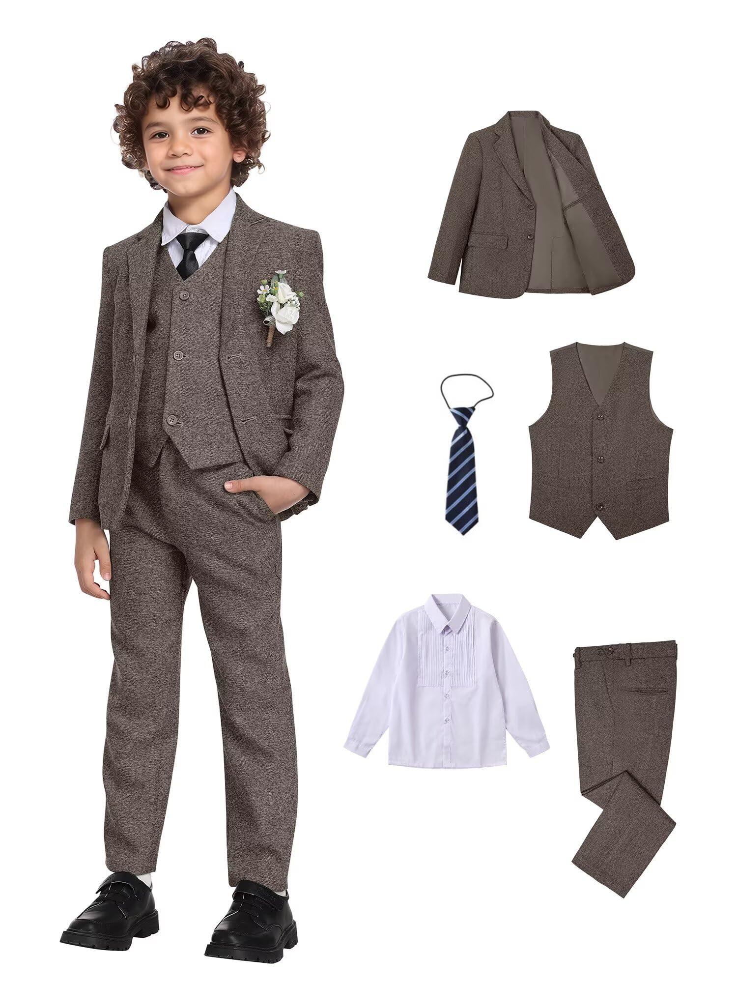 Suit Acamz Tweed Herringbone Brown Slim Fit Para Meninos De 10 Anos