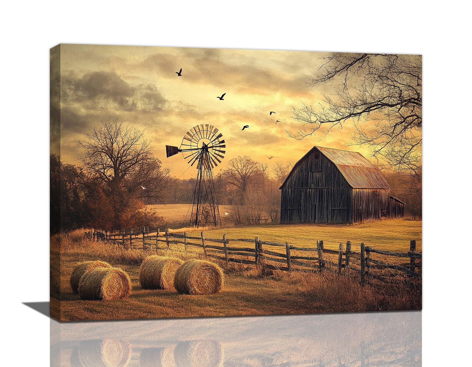 Impressão Em Tela Farmhouse Wall Art Rustic Old Barn Windmill 40x30cm