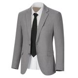 Jaqueta Blazer Herringbone Tweed Wool Blend, Cinza Claro