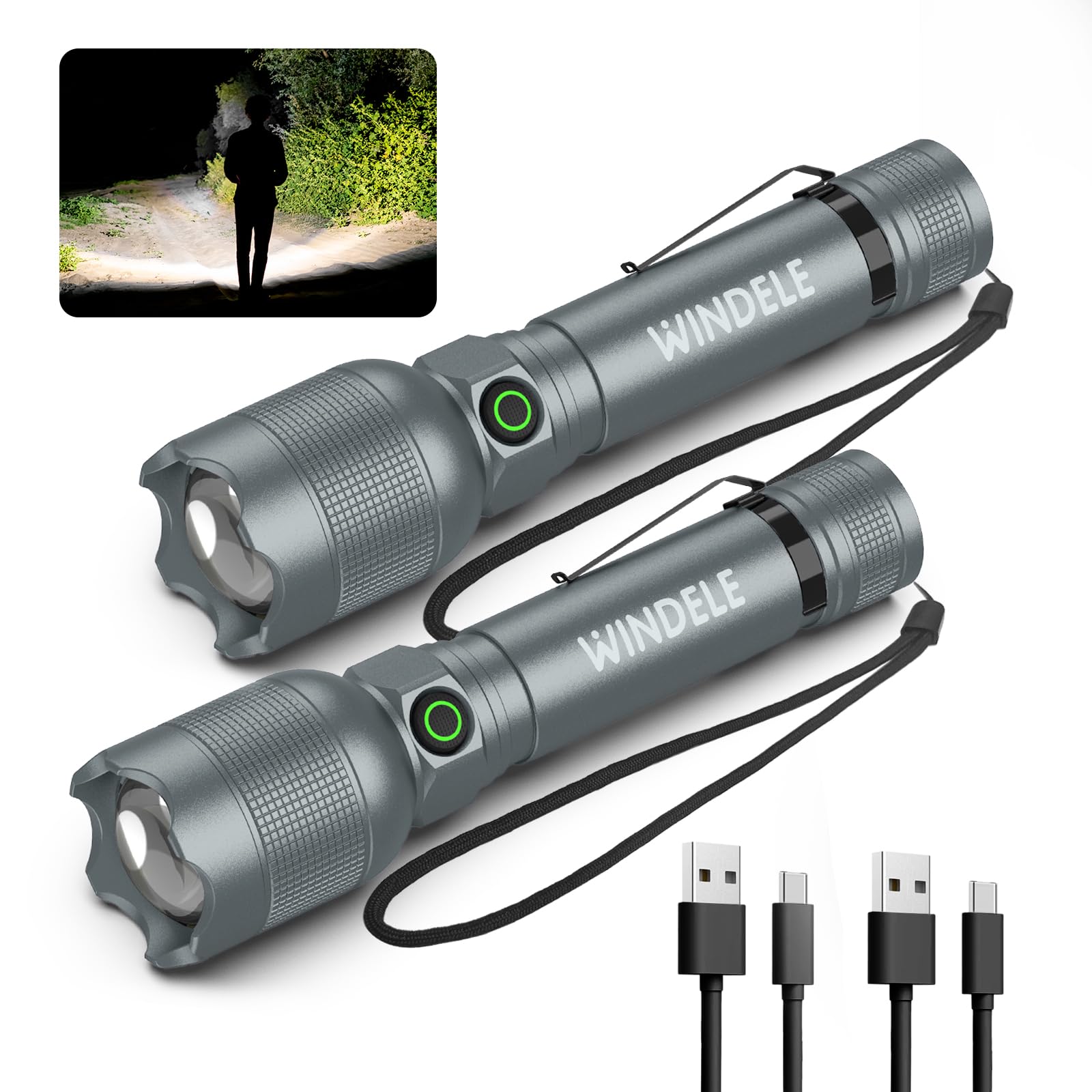 Lanterna Windle Recarregável High Lumens 990000 Grey, Pacote Com 2